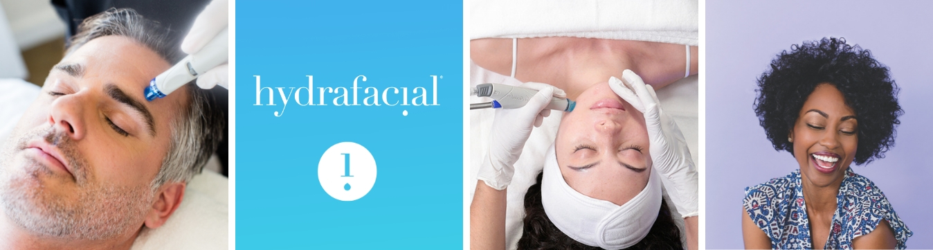 A HydraFacial treatment wand on a guest's forehead